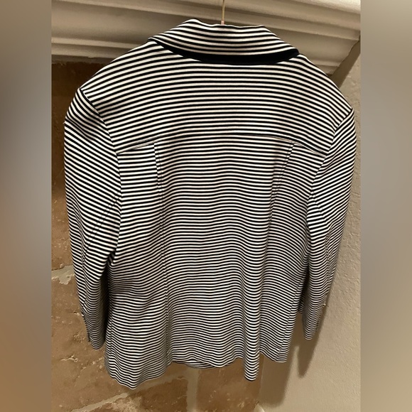 CAbi Blue White Striped Double Breasted Nautical Blazer Gold buttons preppy L - Picture 4 of 15